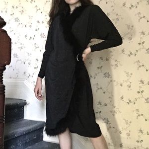 Vintage Feather Wrap Dress - Black